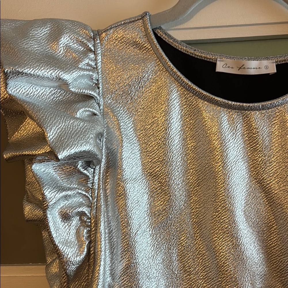 Silver Dress with Ruffle Sleeves - Picture 2 of 2